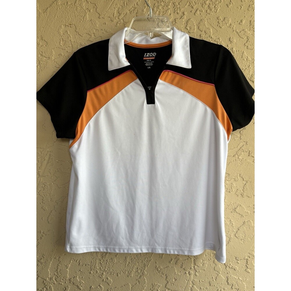 IZOD Cool FX Black Peach White Large Woman Golf Polo Breathable Wicking PerformX